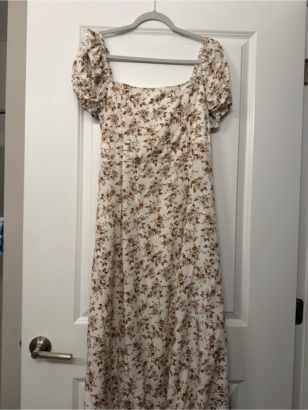 Francesca's Collections Cream Midi Dress with Brown Floral Print